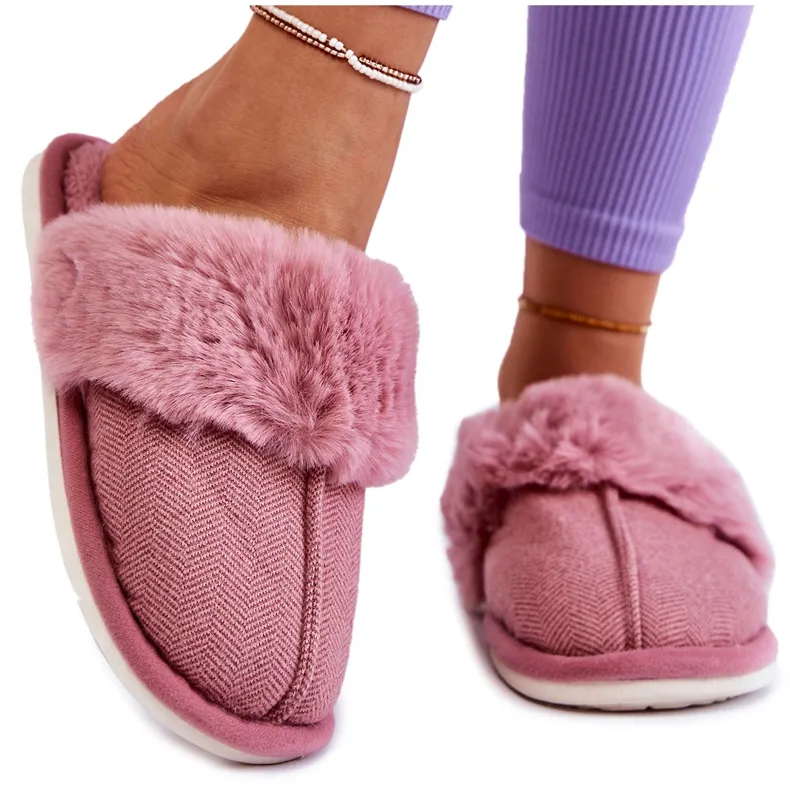 Women's Warm Slippers With Fur Dark pink Franco