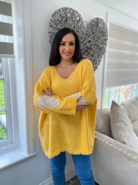 Yellow Premium Popcorn Heart Knit Jumper Julie