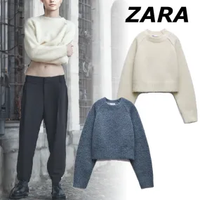 ZARA  |Unisex Wool Street Style Plain V-neck & Crew neck